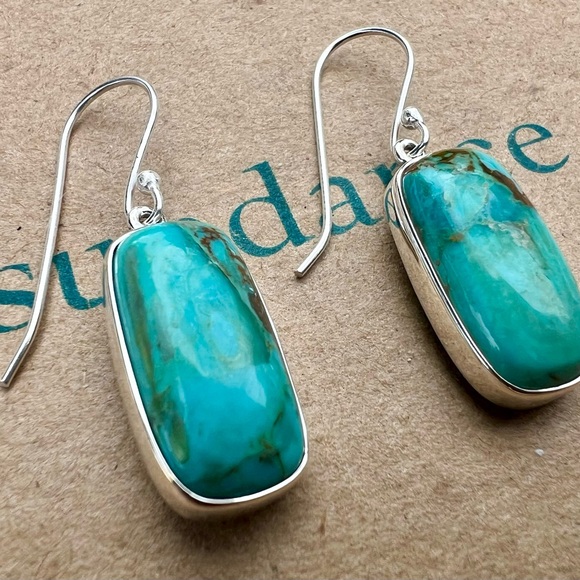 Sundance $138 NEW 1-1/2” Kingman Turquoise Sterling Silver Handmade Earrings - Picture 9 of 11